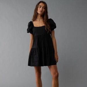 American Eagle Puff Sleeve Babydoll Dress - Black